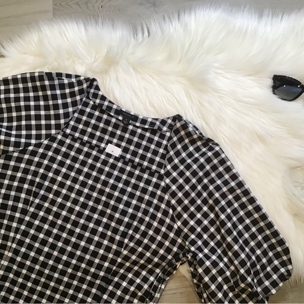 Ann Taylor Black and White Checkered Top